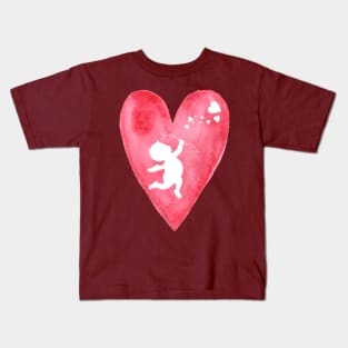 White cupid in red heart Kids T-Shirt